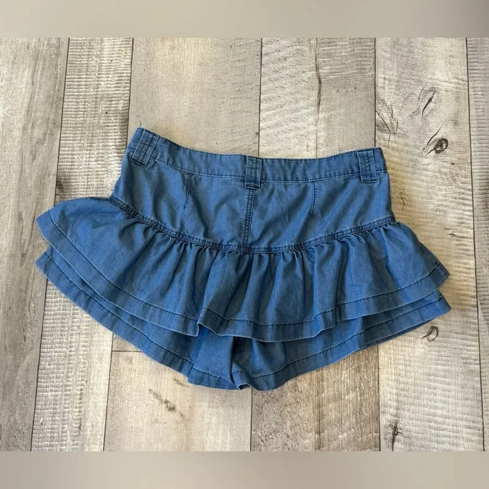 American Eagle Blue‎ Denim Tiered Ruffle Skort Medium Wash Womens Size 10